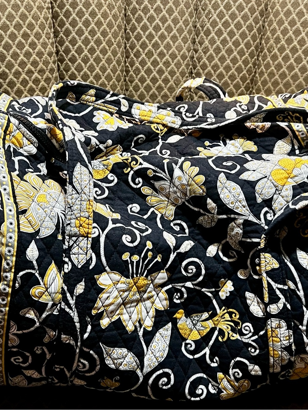 Vera Bradley Large Duffel Bag in Twirly Birds Yellow Pattern